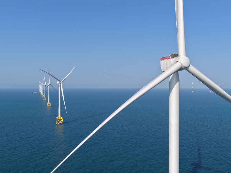 沃旭能源大彰化西南第二階段及西北離岸風場所有風機安裝完工。（沃旭提供）